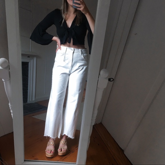 NWT Boohoo Front Black Front Tie Cropped Blouse Top - Picture 2 of 6